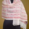 White on Red Bengal Kantha Embroidery Tussar Silk Handloom stole