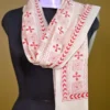 White on Red Bengal Kantha Embroidery Tussar Silk Handloom stole