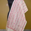 White on Red Bengal Kantha Embroidery Tussar Silk Handloom stole