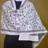 White on Black Bengal Kantha Embroidery Tussar Silk Handloom stole