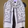 White on Black Bengal Kantha Embroidery Tussar Silk Handloom stole