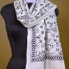White on Black Bengal Kantha Embroidery Tussar Silk Handloom stole