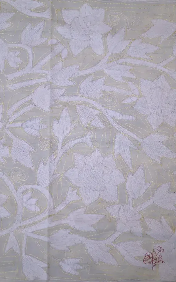 Off White on White Bengal Kantha Embroidery Tussar Silk Handloom stole