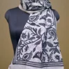 Off White on Black Bengal Kantha Embroidery Tussar Silk Handloom stole
