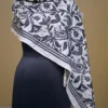 Off White on Black Bengal Kantha Embroidery Tussar Silk Handloom stole