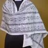 White on Black Bengal Kantha Embroidery Tussar Silk Handloom stole