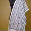 White on Black Bengal Kantha Embroidery Tussar Silk Handloom stole