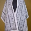 White on Black Bengal Kantha Embroidery Tussar Silk Handloom stole