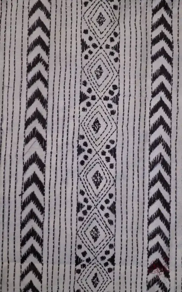 White on Black Bengal Kantha Embroidery Tussar Silk Handloom stole