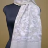 Off White on White n Black Bengal Kantha Embroidery Tussar Silk Handloom stole