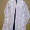 Off White on White n Black Bengal Kantha Embroidery Tussar Silk Handloom stole