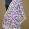 Off White on Multicolor Bengal Kantha Embroidery Tussar Silk Handloom stole