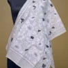 Off White on White n Black Bengal Kantha Embroidery Tussar Silk Handloom stole