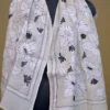 Off White on White n Black Bengal Kantha Embroidery Tussar Silk Handloom stole