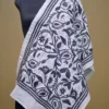 Off White on Black Bengal Kantha Embroidery Tussar Silk Handloom stole
