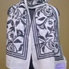 Off White on Black Bengal Kantha Embroidery Tussar Silk Handloom stole