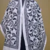 Off White on Black Bengal Kantha Embroidery Tussar Silk Handloom stole