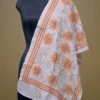 Off White on Orange Bengal Kantha Embroidery Tussar Silk Handloom stole