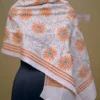 Off White on Orange Bengal Kantha Embroidery Tussar Silk Handloom stole
