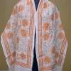 Off White on Orange Bengal Kantha Embroidery Tussar Silk Handloom stole