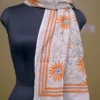 Off White on Orange Bengal Kantha Embroidery Tussar Silk Handloom stole