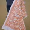 Off White on Orange Bengal Kantha Embroidery Tussar Silk Handloom stole