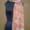 Off White on Orange Bengal Kantha Embroidery Tussar Silk Handloom stole