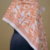 Off White on Orange Bengal Kantha Embroidery Tussar Silk Handloom stole