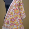Off White on Yellow n Orange Bengal Kantha Embroidery Tussar Silk Handloom stole