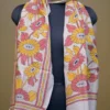 Off White on Yellow n Orange Bengal Kantha Embroidery Tussar Silk Handloom stole
