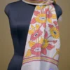 Off White on Yellow n Orange Bengal Kantha Embroidery Tussar Silk Handloom stole