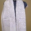 Off White on White Bengal Kantha Embroidery Tussar Silk Handloom stole