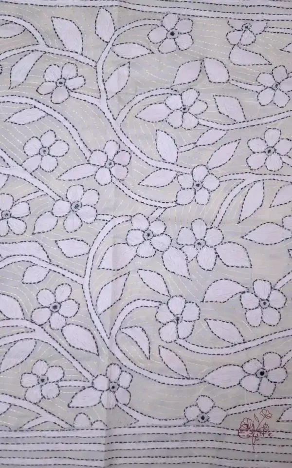 Off White on White Bengal Kantha Embroidery Tussar Silk Handloom stole