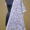 Off White on Grey Bengal Kantha Embroidery Tussar Silk Handloom stole