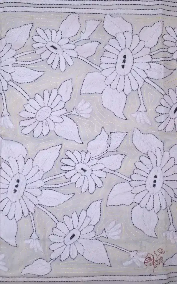 Off White on White Bengal Kantha Embroidery Tussar Silk Handloom stole