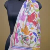Off White on Multicolor Bird Bengal Kantha Embroidery Tussar Silk Handloom stole