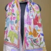 Off White on Multicolor Bird Bengal Kantha Embroidery Tussar Silk Handloom stole