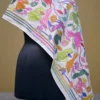 Off White on Multicolor Bird Bengal Kantha Embroidery Tussar Silk Handloom stole
