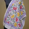 Off White on Multicolor Bengal Kantha Embroidery Tussar Silk Handloom stole