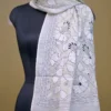 Off White on White n Black Bengal Kantha Embroidery Tussar Silk Handloom stole