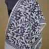 Off White on Black Bengal Kantha Embroidery Tussar Silk Handloom stole
