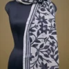 Off White on Black Bengal Kantha Embroidery Tussar Silk Handloom stole