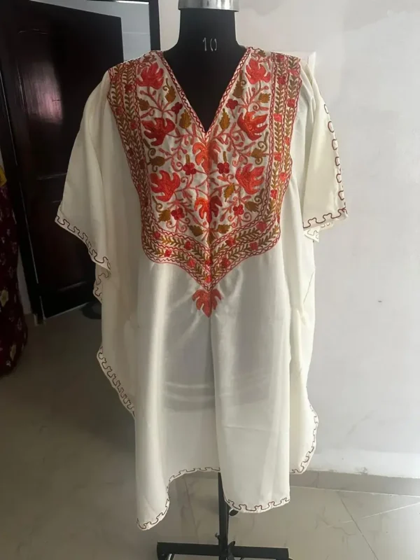 Off White Silk Embroidered Kaftan Set