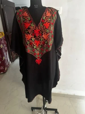 Black Silk Embroidered Kaftan Set