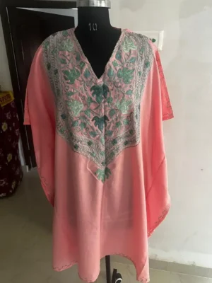 Baby Pink Silk Embroidered Kaftan Set