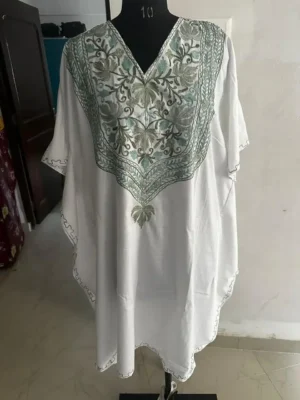 White Silk Embroidered Kaftan Set