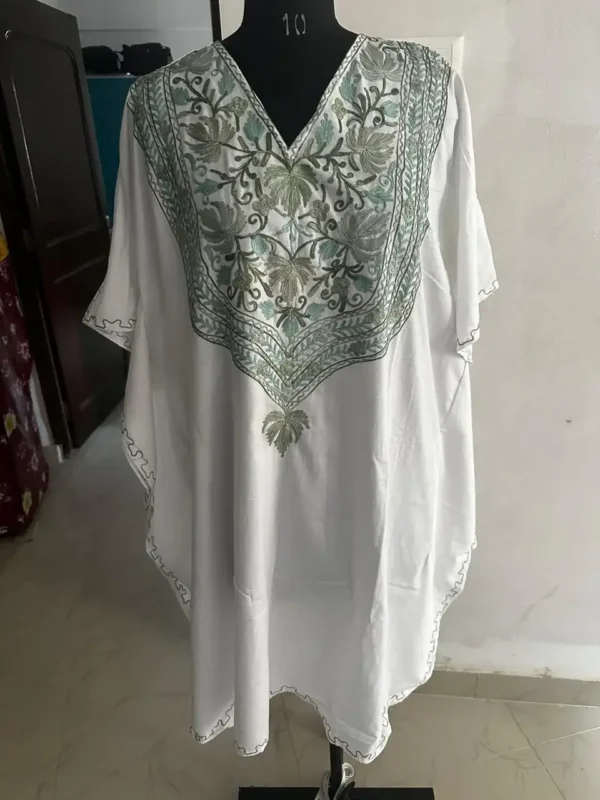 White Silk Embroidered Kaftan Set