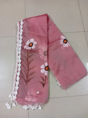hand-painted resham silk saree