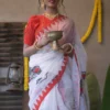 white with Mother love Applique work on Handloom Resham kota Saree