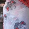white with Mother love Applique work on Handloom Resham kota Saree